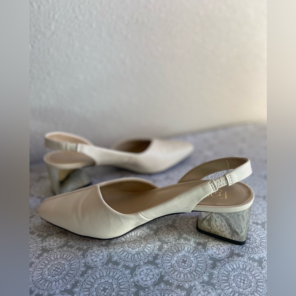 Franco Sarto~Nude~Faux Leather~Slingback Pump~Wrapped Slant Block Heel~Size 5.5